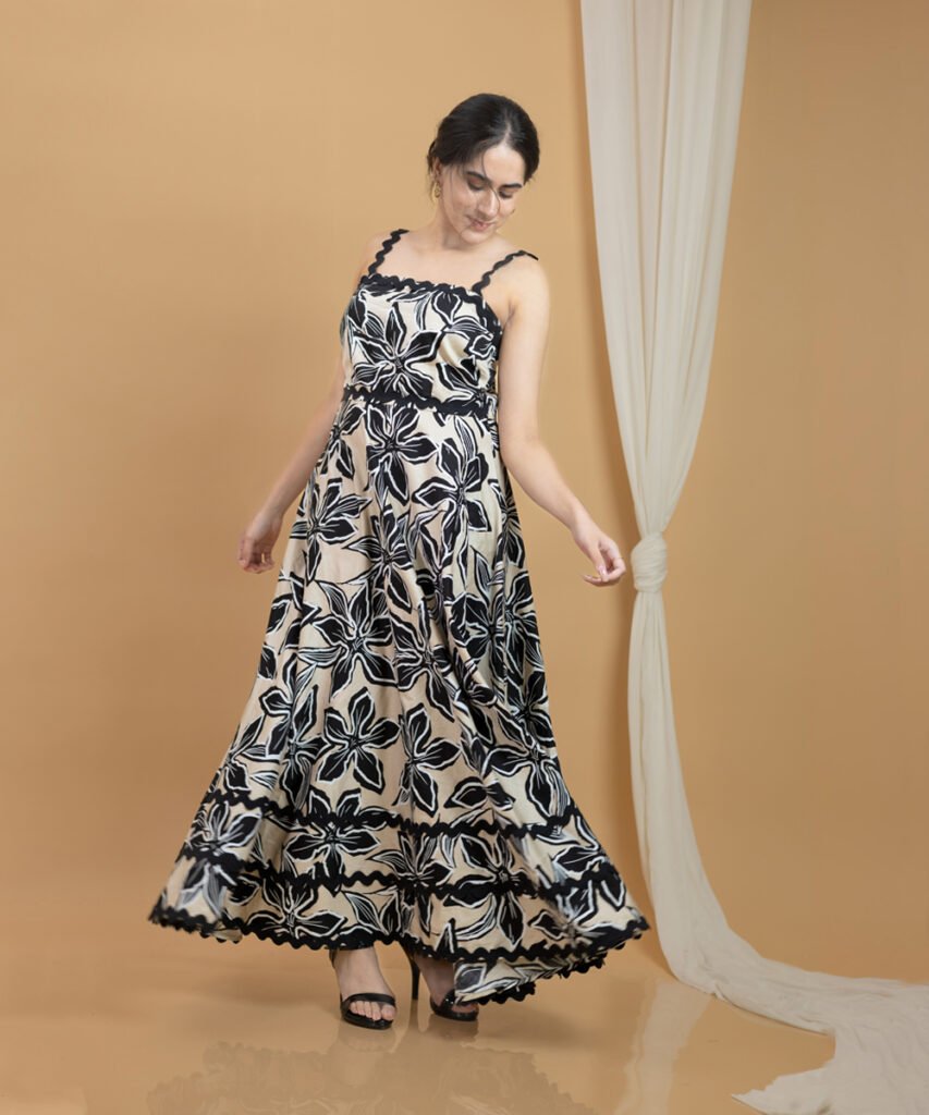 Ric Rac Lace Cotton Printed Dress - Veeralda