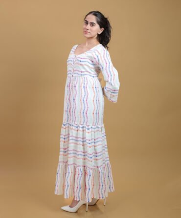 Cotton Linen Striped Print Maxi Dress