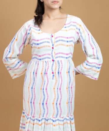 Close-up of Multicolor Striped Cotton Maxi Dress fabric and detailing