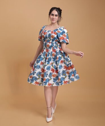 Rayon Dress Waist Elasticated Balloon Sleeves