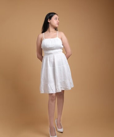 Rayon Lyocell White Strap Dress