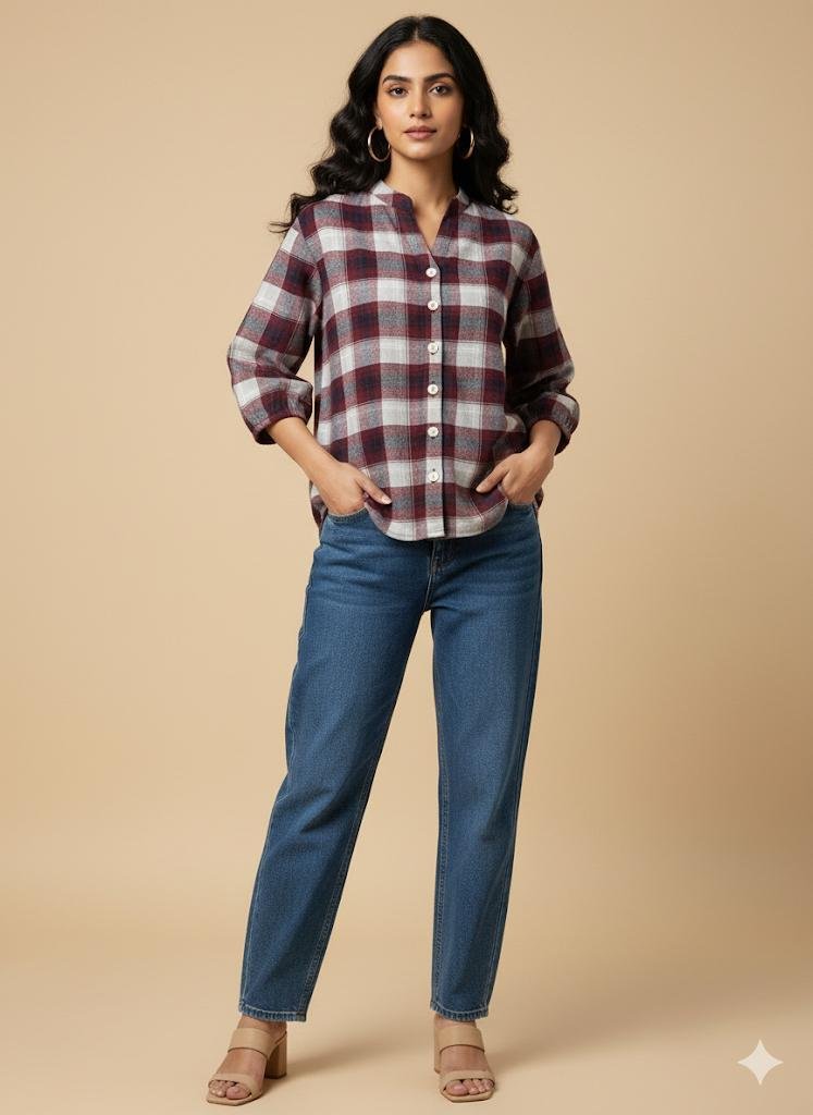 Maroon & Grey Checkered Button-Down Shirt