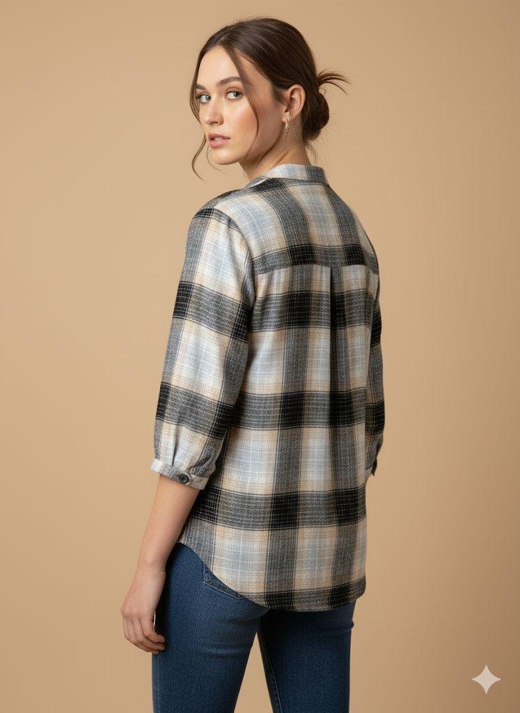 Beige and Black Checkered Shirt