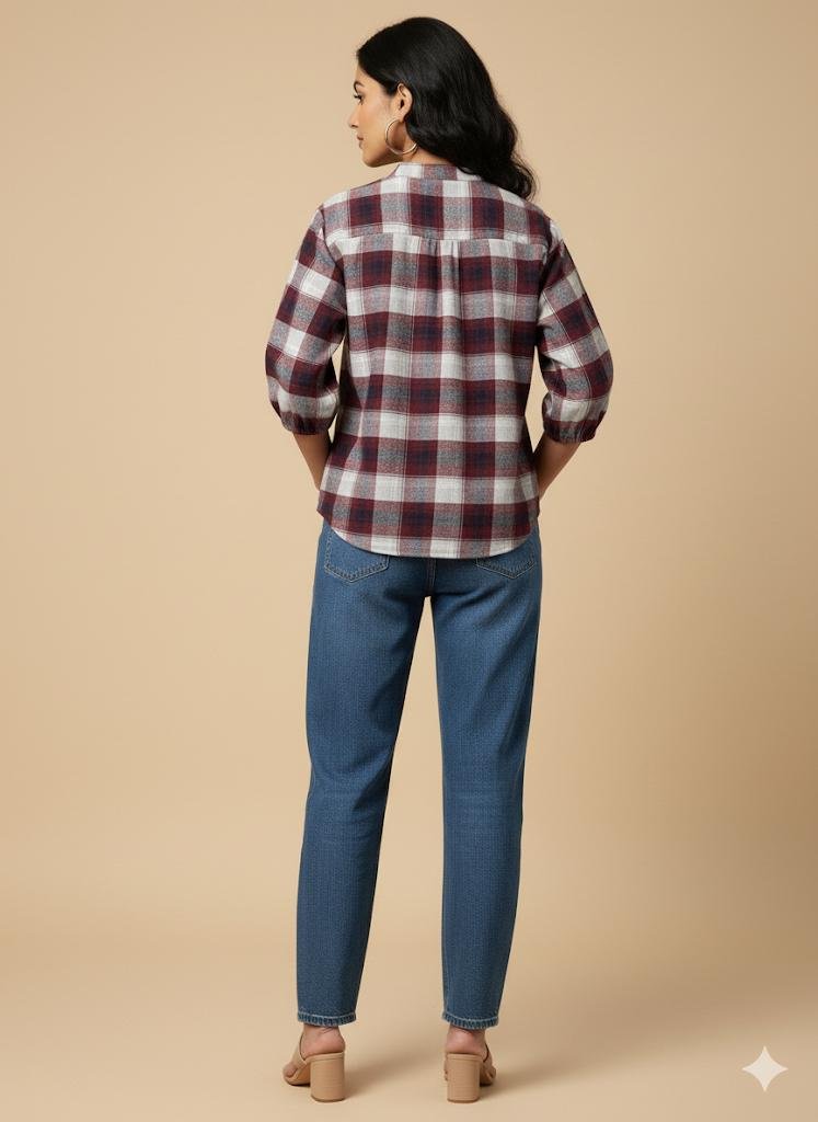 Maroon & Grey Checkered Button-Down Shirt