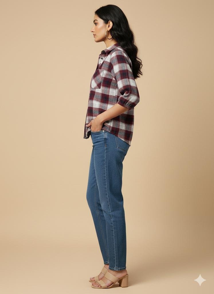 Maroon & Grey Checkered Button-Down Shirt