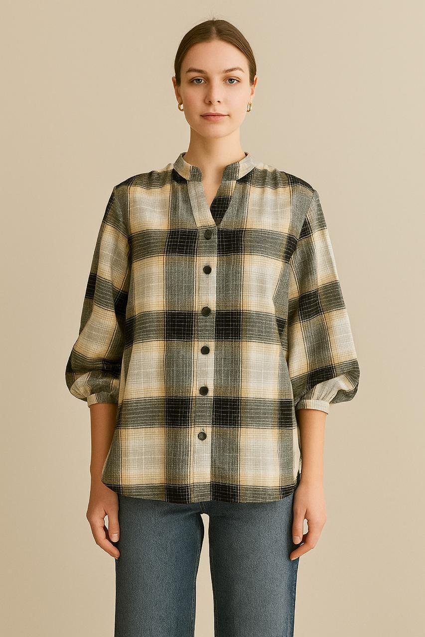 Beige and Black Checkered Shirt