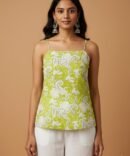 Green paisley print short kurti, with tie up back