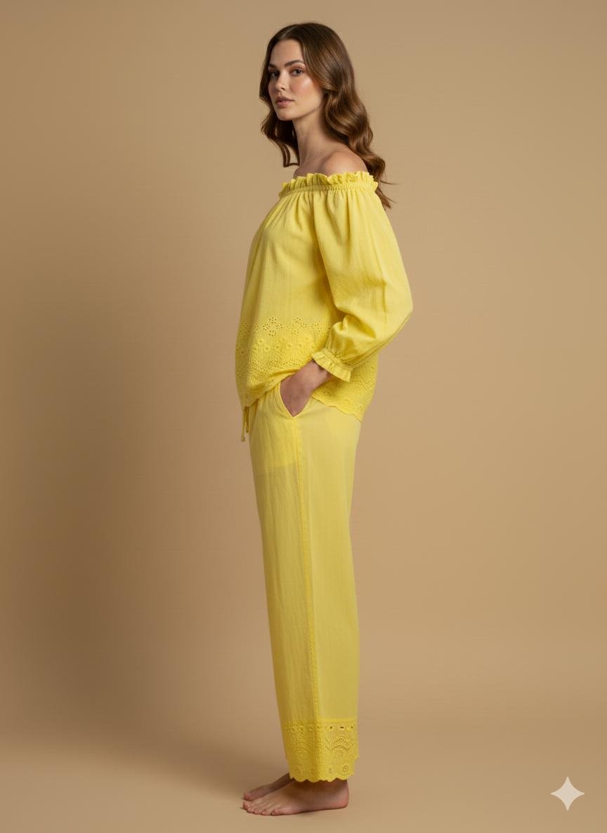 Yellow Eyelet Co-ord Set