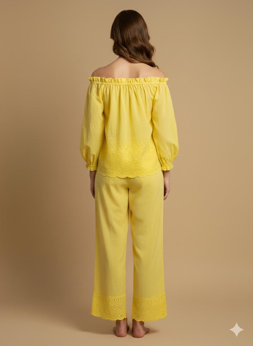 Yellow Eyelet Co-ord Set