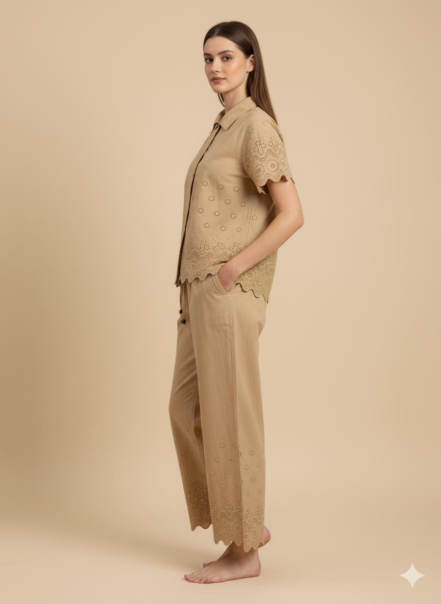 Tan Eyelet Co-ord Set