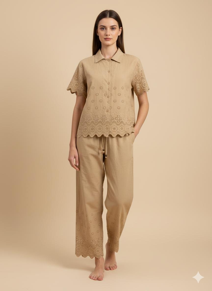 Tan Eyelet Co-ord Set