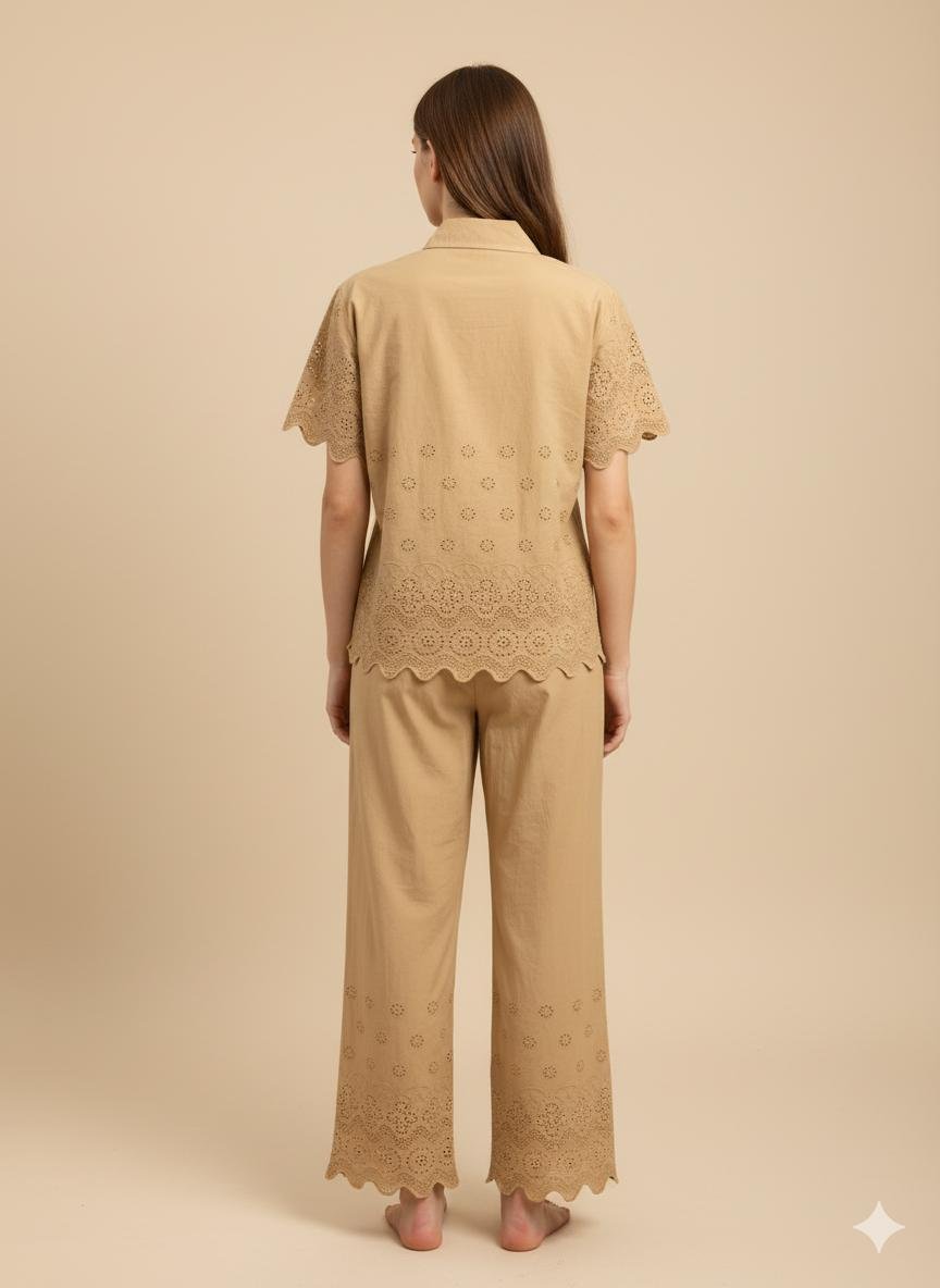 Tan Eyelet Co-ord Set