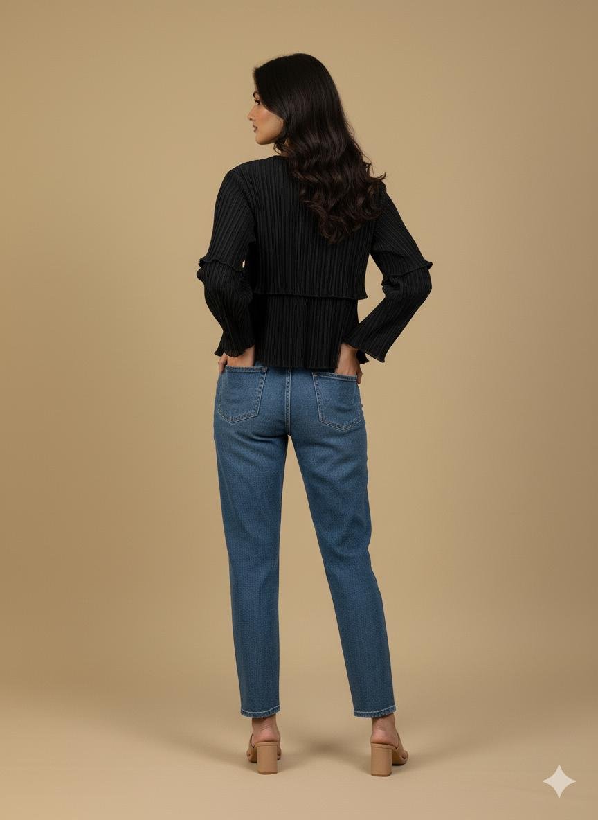 Black Pleated Ruffle Top